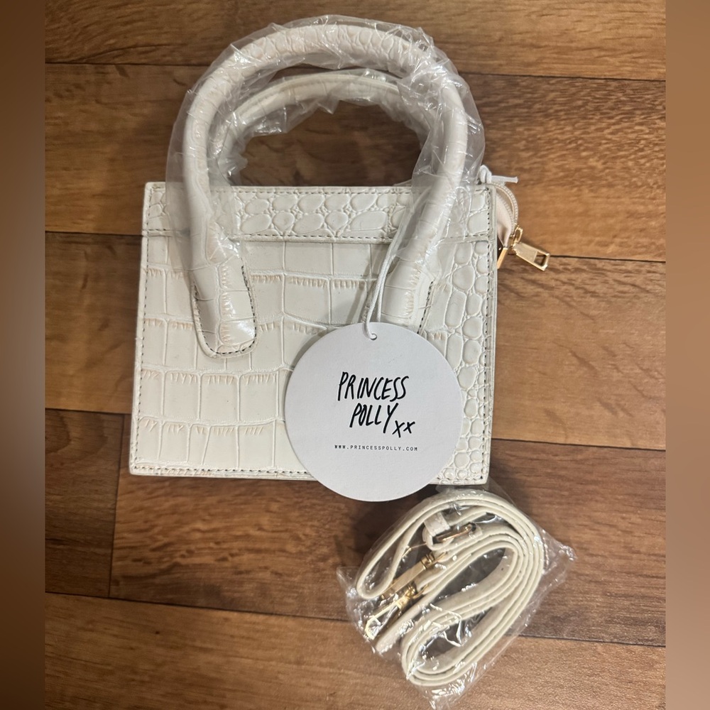 Princess Polly White Croc-Embossed Mini Bag with crossbody strap